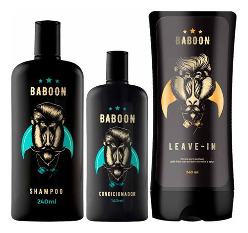 Kit Shampoo Condicionador E Leave-in Para Cabelo Baboon