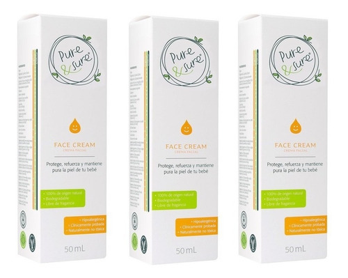 Crema Facial Para Bebé Pure & Sure 3 Piezas 50ml Protege