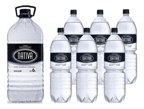 Combo Agua Nativa: 1 Bidón 6 L + 6 Botellas 2,25 L Sin Gas