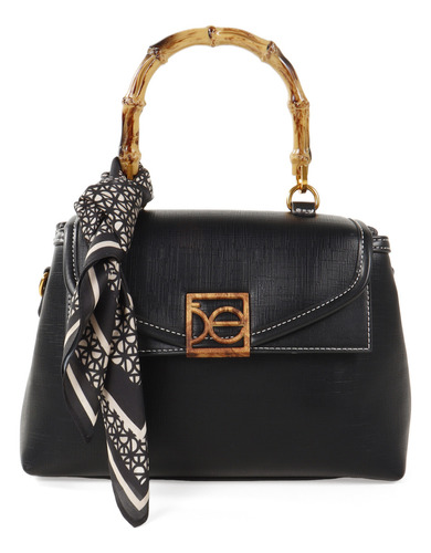 Bolsa Satchel Cloe Para Mujer Chica Con Mascada Con Broche Color Negro