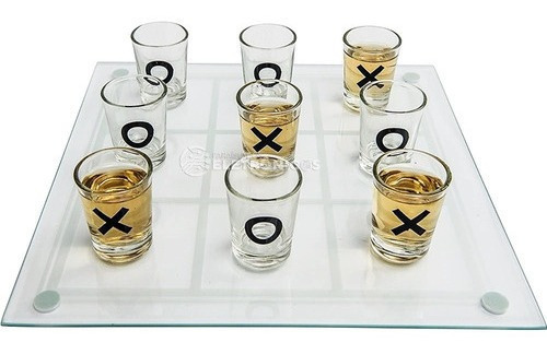 Jogo Da Velha Shot Drink Tabuleiro Vidro 9 Copos Diversão