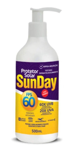 Sunday Protetor Solar Fps 60 500 Ml.