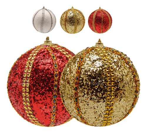 Kit 4 Bolas De Natal Grande 10cm Com Adornos Luxo Enfeites Cor Vermelho E Dourado Misto