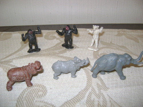  6 Antiguos Animalitos Tipo Eg Toys  Rino, Hipopotamo Gorila