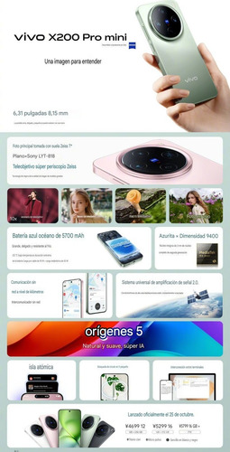 Vivo X200 Pro Mini (versión China) Dual Sim, 12 Gb - 256 Gb Totalmente Nuevo, Caja Abierta. Blanco