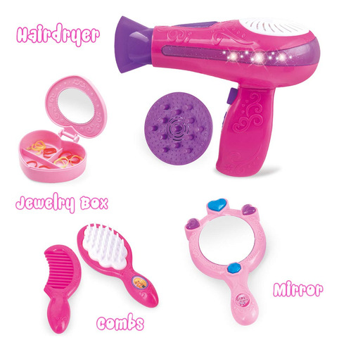 Kit De Juguetes De Belleza Para Niñas Con Secador Y Espejo