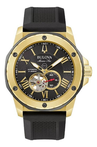 Relogio Bulova Masculino Automatico Marine Star 98a272 Cor da correia Preto Cor do bisel Dourado Cor do fundo Preto