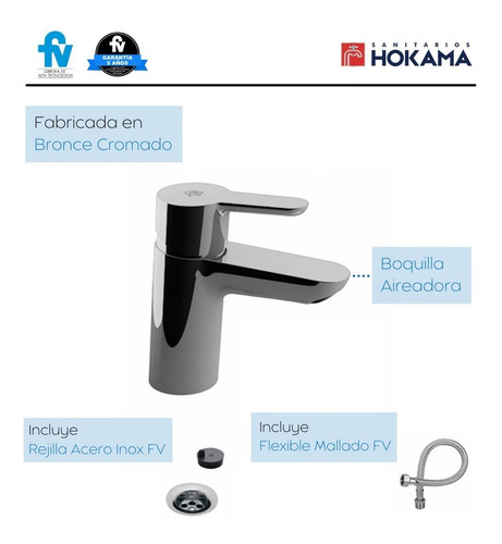 Griferia Lavamanos Baño Lavatorio Fv Monocomando Kit Hogar