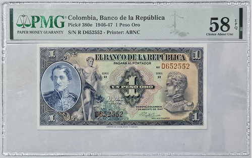 Billete Certificado 1 Peso 07/ago/1947 D 6 Digitos Pmg 58epq