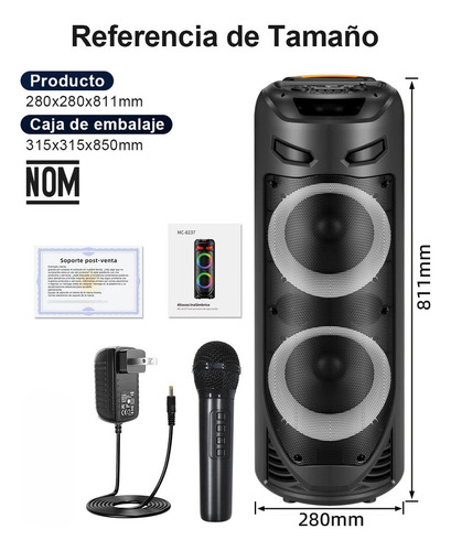 Bocinas Bluetooth Recargables Portátil 50w Led Grandes Bafle Negro