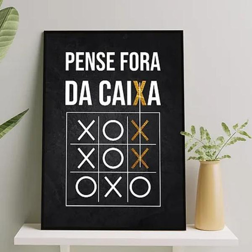 Quadro Pense Fora Da Caixa 45x34cm - Com Vidro Preta