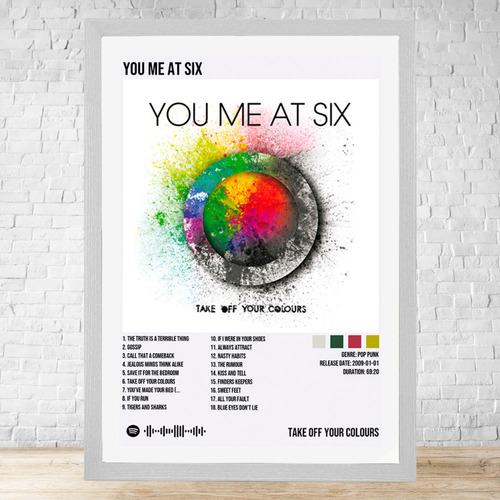 Cuadro You Me At Six 5 30x40 Con Vidrio Y Marco Madera C181 Blanco Moderno