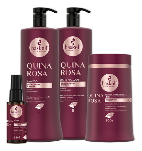 Kit Haskell Quina Rosa Shampoo Cond Mascara E Serum 1 Litro