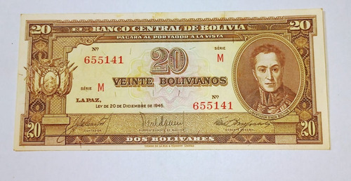 Billete De 20 Bolivianos Bolivia 1945-p.106- Casi S/circular