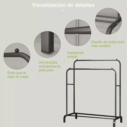 Rack Organizador De Ropa Closet Armable Perchero Rack Doble Negro