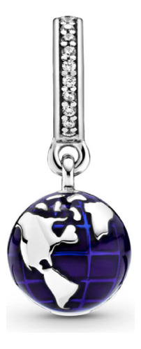 Charm 100% Auténtica Plata 925 Globo Terráqueo Mundo Azul