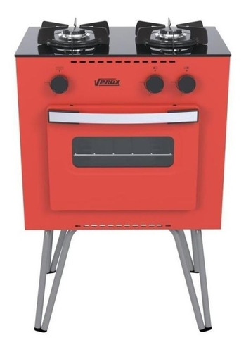 Cocina Venax Mini Cook a gas 2 hornallas  roja puerta con visor 22L