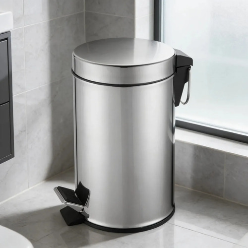 Lixeira 5 L Litros Aço Inox Espelhada Com Pedal e Alça Balde Removível Banheiro Escritório Consultório Lavabo Pia Cat Black Presentes