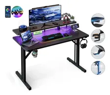 Escritorio Gamer Rgb Con Toma De Corriente Y Puertos Usb, Para Computadora Con Soporte Para Monitor Y Luces Led 100x60 Cm Negro/rgb