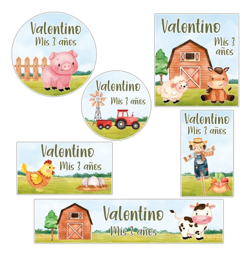 Kit 180 Stickers Animales Granja Campo Troquelados Candy Bar