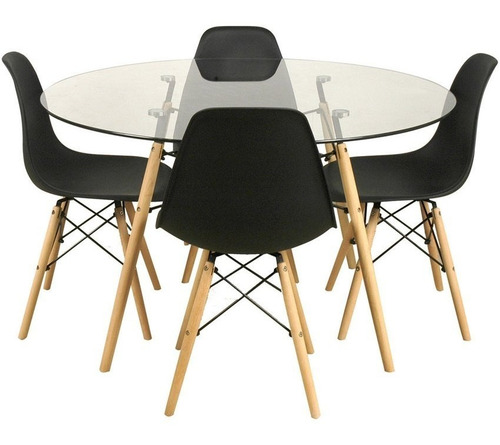 Juego de comedor Más que Sillas Eames color negro con 4 sillas mesa de 120cm de largo máximo x 120cm de ancho x 75cm de alto