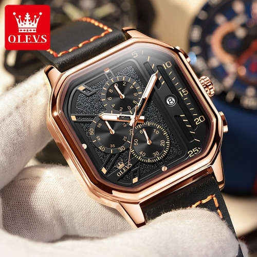 Reloj Olevs Luminous Square Con Calendario Cronógrafo