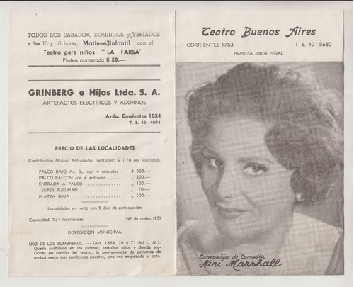 1963 Teatro Buenos Aires Programa Nini Marshall Barba Azul