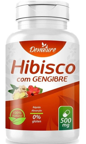 Hibisco Com Gengibre 500mg 60 Cápsulas Denature Sabor Sem sabor