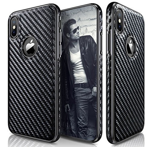 Funda Para iPhone X, Lohasic [cuero Premium] Fibra De Carbon