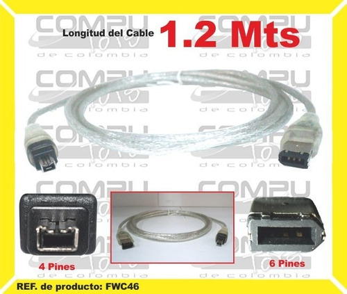 Cable 4 A 6 Firewire 400 ,1.2 M Ref: Fwc46 Computoys Sas