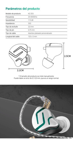 Imagen 4 de 10 de Auriculares In-ear Kz Zes 1dd + 1est Con Microfono Monitoreo