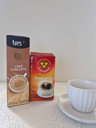 Cafe Tradicional 250g 3 Corações E Cafe C/ Leite Cápsulas