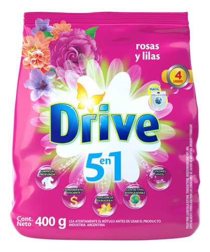 Jabón en polvo Drive Matic Rosas y Lilas bolsa  400 g