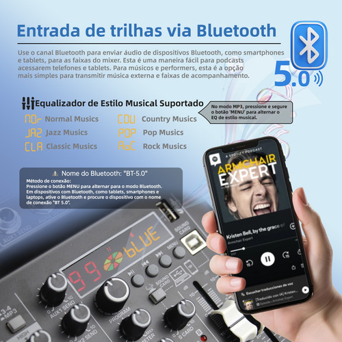 Mesa De Som Morefand Com 4 Canais Bluetooth Usb Phantom+ 48v
