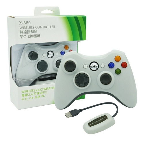 Joystick Inalambrico Xbox 360 Y Pc Receptor Usb Blanco