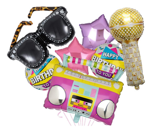 Pack 7 Globos Tema Disco 80s 90s Retro Flash Cosplay