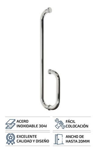 Imagen 2 de 7 de Manijon L Curvo Femmto 22x55 Acero Inox Negro Puerta Vidrio