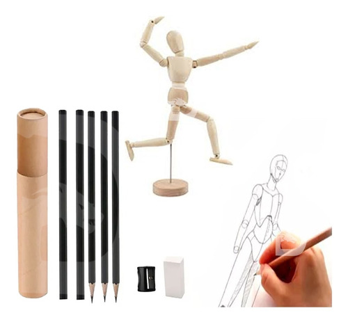 Juego De Arte Para Dibujo Bosquejos Kit Maniqui +lapices