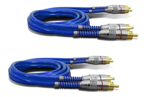 Kit 2 Cabos Rca 1 Metro Dupla Blindagem Cobre 1m Azul 5mm