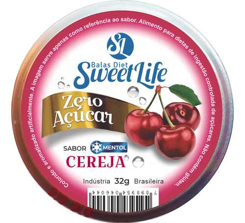 Display 10 Latas Bala Diet Sem Açucar Cereja Vegan