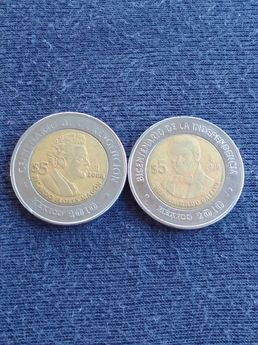 Moneda Cinco Pesos Ricardo F. Magón Y Hermenegildo Galeana