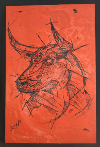 Cuadro Pintura Óleo, Pintado A Mano. El Toro De Lidia 1