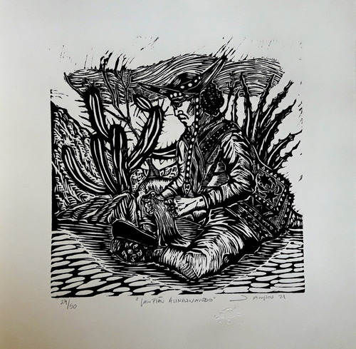Imagem 1 de 1 de Xilogravura Assinada Lampião Alinhavando - Jefferson Campos