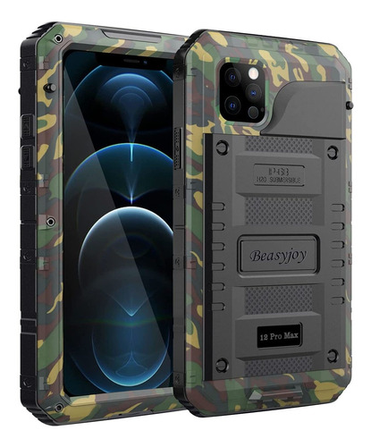 Funda Para iPhone 12 Pro Max 6.7  Camuflaje Con Protector