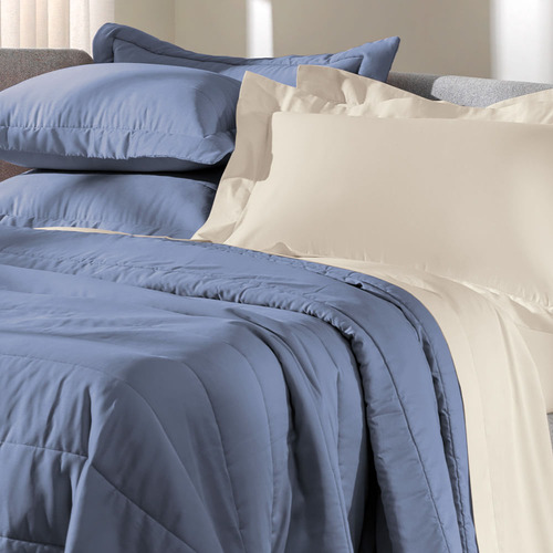 Altenburg Jogo De Colcha Queen Altenburg Cetim 300 Fios Azul Liso