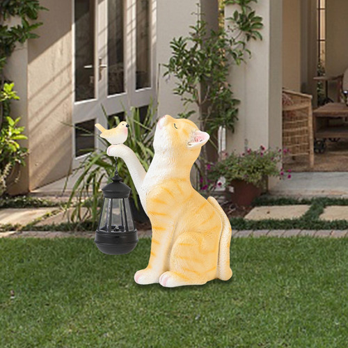 Estatua De Gato Con Luz Solar Para Jardín Al Aire Libre,