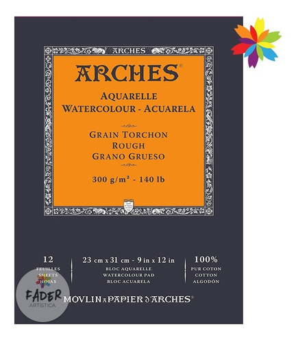 Block De Hojas Arches Acuarela 23x31 Grano Grueso 300g 12h