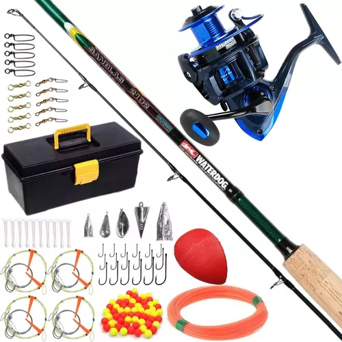 Equipo De Pesca Caja Completa Accesorios Reel Waterdog + Caña 2.10