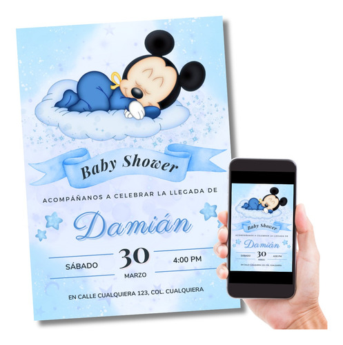 Invitación Digital Baby Shower Mickey Mouse Bebé Niño