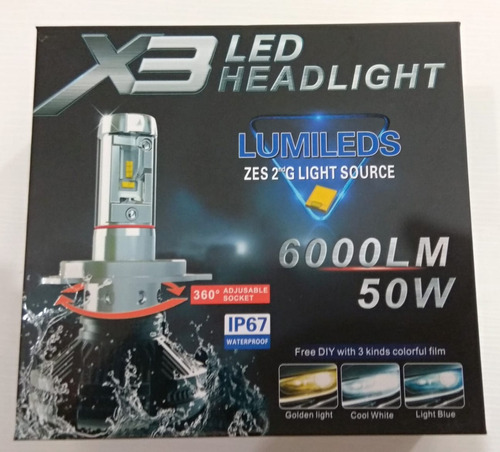 Lampara Led X3 6000lm 50w H4 H3 H7 H11 3 Colores